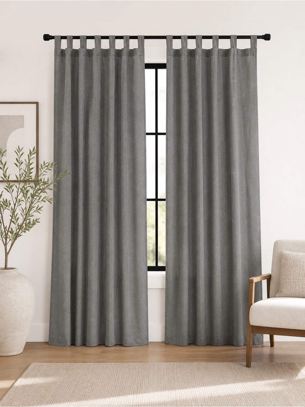 100% Cotton Gray Tab-Top Window Curtain Panels set of 2  Home Accents Ikea Lenda